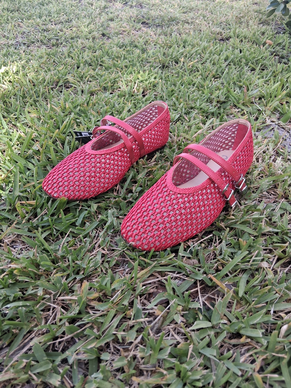 Woven Double-Strap Red Ballet Flats - Picture 3 of 6